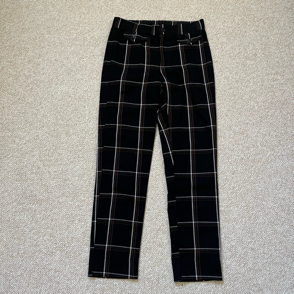 Black Windowpane plaid pull on pants